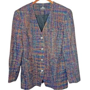 Vintage Celebrity Collection Rainbow Multicoloured Textured Tweed Blazer Jacket